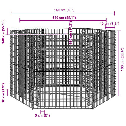 Hexagonal planteringsgabion upphöjd 160x140x100 cm