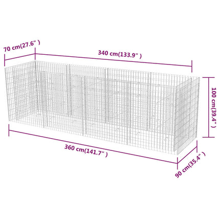Planteringsgabion upphöjd stål 360x90x100 cm