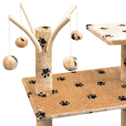 Klösträd med klöspelare 125 cm tassavtryck beige