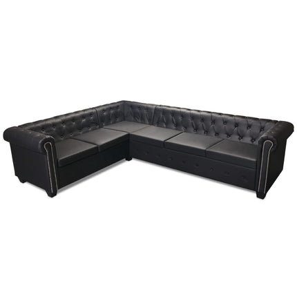 Chesterfield hörnsoffa 6-sits konstläder svart