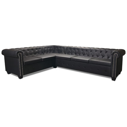 Chesterfield hörnsoffa 6-sits konstläder svart