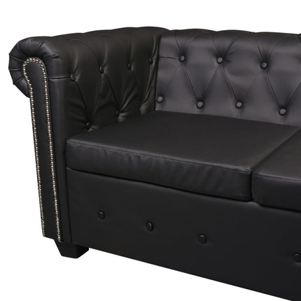 Chesterfield hörnsoffa 6-sits konstläder svart