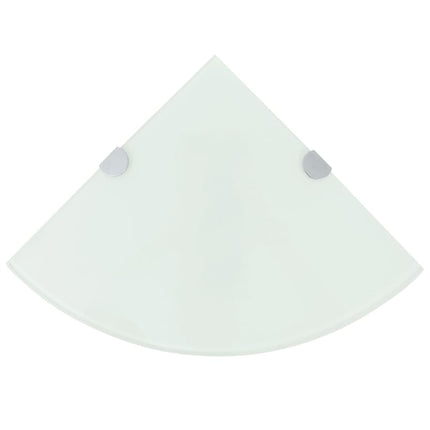 Hörnhylla glas med förkromade hyllkonsoler vit 25x25 cm