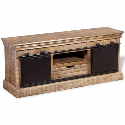 TV-bänk med 2 skjutdörrar massivt mangoträ 110x30x45 cm