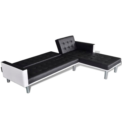 L-formad bäddsoffa konstläder svart