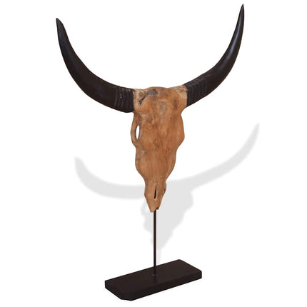 Tjurskalleskulptur teak 66x15x88 cm