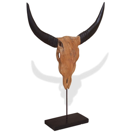 Tjurskalleskulptur teak 66x15x88 cm