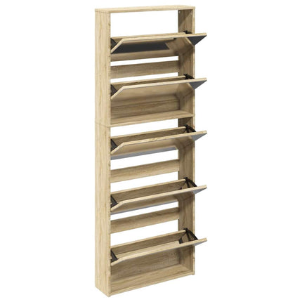 Skoskåp med 5 lådor och spegel ek 63x17x169,5 cm