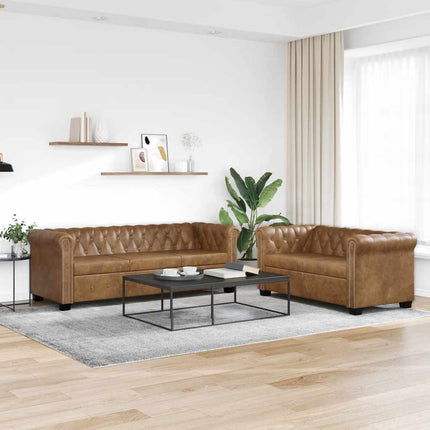 2-sitsig och 3 sitsig Chesterfieldsoffa brun