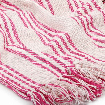 Filt bomull ränder 220x250 cm rosa och vit