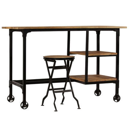 Skrivbord med hopfällbar pall massivt mangoträ 115x50x76 cm