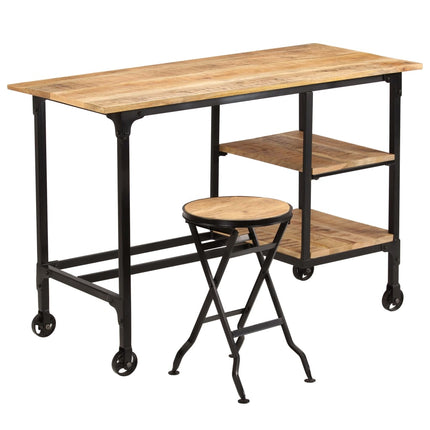 Skrivbord med hopfällbar pall massivt mangoträ 115x50x76 cm