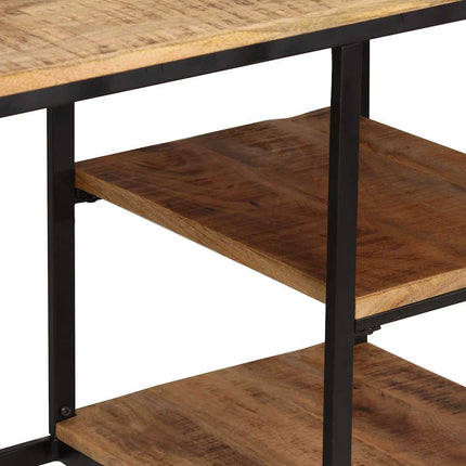 Skrivbord med hopfällbar pall massivt mangoträ 115x50x76 cm