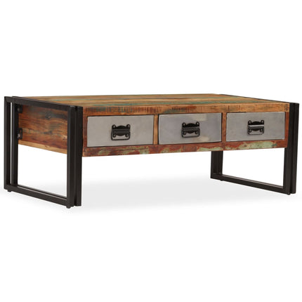 Soffbord med 3 lådor massivt återvunnet trä 100x50x35 cm
