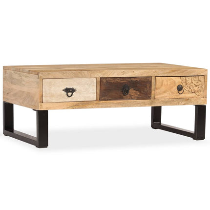 Soffbord med 3 lådor massivt mangoträ 90x50x35 cm