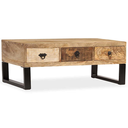 Soffbord med 3 lådor massivt mangoträ 90x50x35 cm