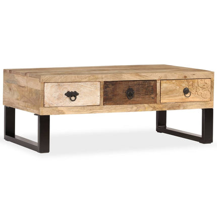 Soffbord med 3 lådor massivt mangoträ 90x50x35 cm