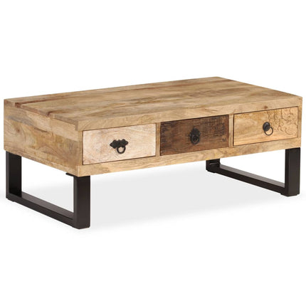 Soffbord med 3 lådor massivt mangoträ 90x50x35 cm