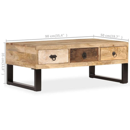 Soffbord med 3 lådor massivt mangoträ 90x50x35 cm