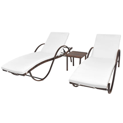 Solsängar 2 st med bord konstrotting brun