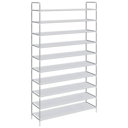 Skohylla med 10 hyllor metall och non-woven tyg silver