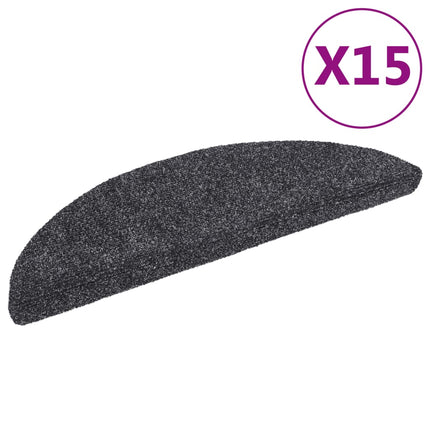 Trappmattor självhäftande 15 st 56x17x3 cm mörkgrå halvrunda