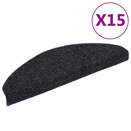 Trappmattor självhäftande 15 st 65x21x4 cm svarta halvrunda stora