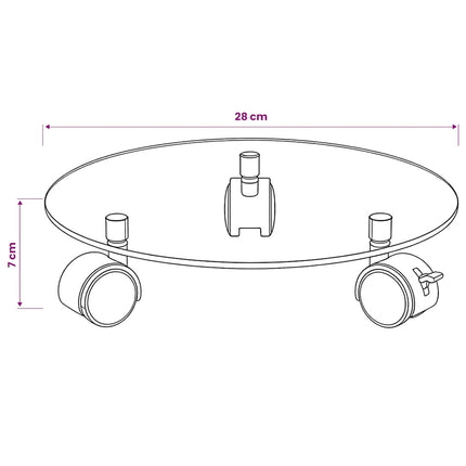 Växtställ på hjul 2 st härdat glas 28 cm rund