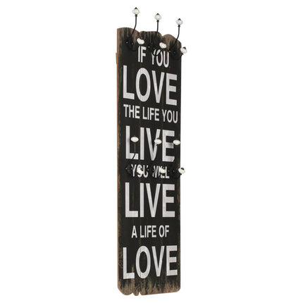 Väggmonterad klädhängare med 6 krokar LOVE LIFE 120x40 cm