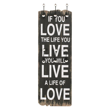 Väggmonterad klädhängare med 6 krokar LOVE LIFE 120x40 cm
