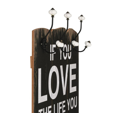 Väggmonterad klädhängare med 6 krokar LOVE LIFE 120x40 cm