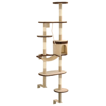 Katträd väggmonterat med klöspelare i sisal 194 cm beige & brun