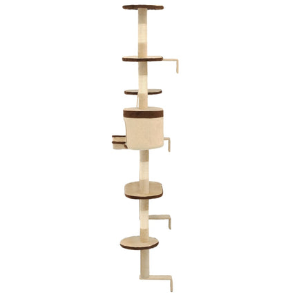 Katträd väggmonterat med klöspelare i sisal 194 cm beige & brun