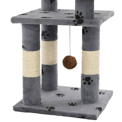 Klösträd med klöspelare i sisal 65 cm tassavtryck grå