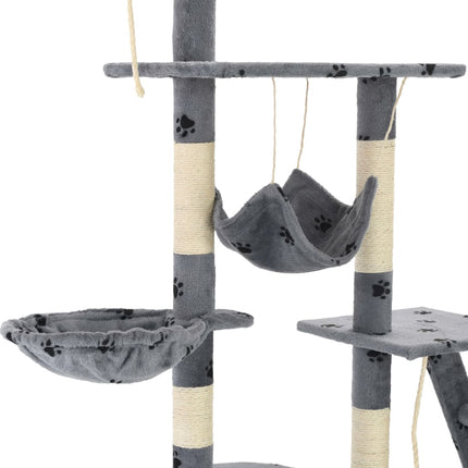 Katträd med klöspelare i sisal 230-250 cm tassavtryck grå