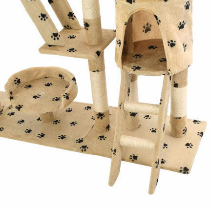Katträd med klöspelare i sisal 230-250 cm tassavtryck beige