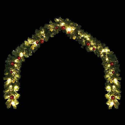 Julkrans dekorerad med julkulor och LED-lampor 5 m