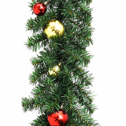 Julkrans dekorerad med julkulor och LED-lampor 10 m