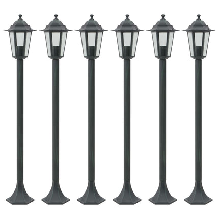 Lyktstolpar för trädgård 6 st E27 110 cm aluminium mörkgrön