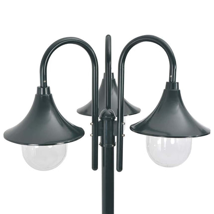 Lyktstolpe för trädgård E27 220 cm aluminium 3 lyktor mörkgrön