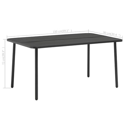 Trädgårdsbord mörkgrå 150x90x72 cm stål