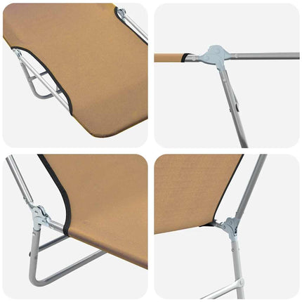 Hopfällbara solsängar 2 st stål och tyg taupe