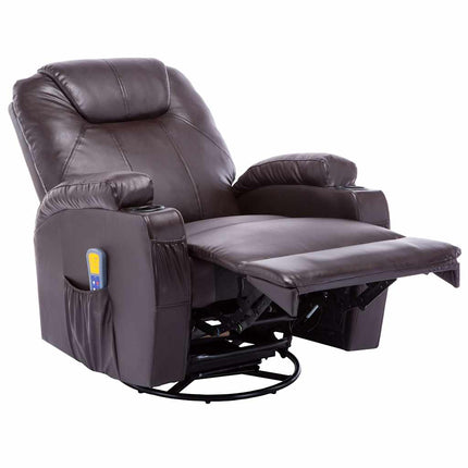Gungande massagefåtölj justerbar brun konstläder