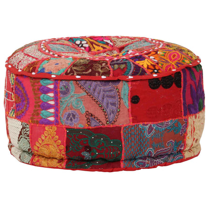 Sittpuff med lappmönster rund bomull handgjord 40x20 cm röd