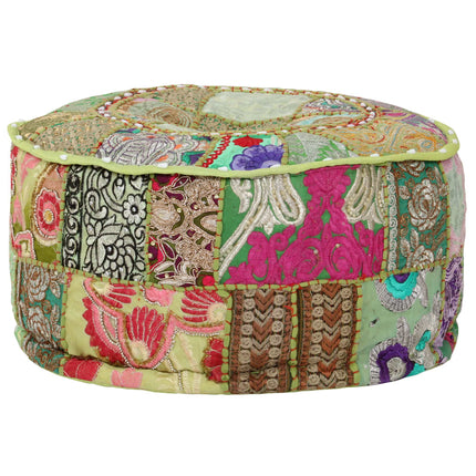 Sittpuff med lappmönster rund bomull handgjord 40x20 cm grön