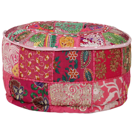 Sittpuff med lappmönster rund bomull handgjord 40x20 cm rosa