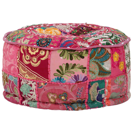 Sittpuff med lappmönster rund bomull handgjord 40x20 cm rosa