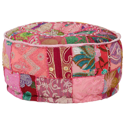 Sittpuff med lappmönster rund bomull handgjord 40x20 cm rosa