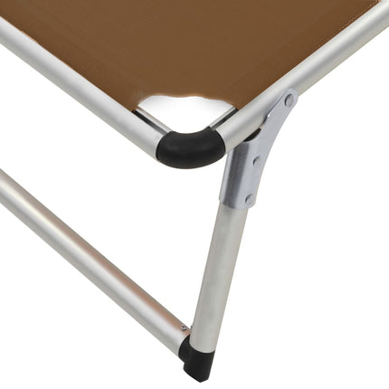 Hopfällbar solsäng med tak aluminium och textilen brun