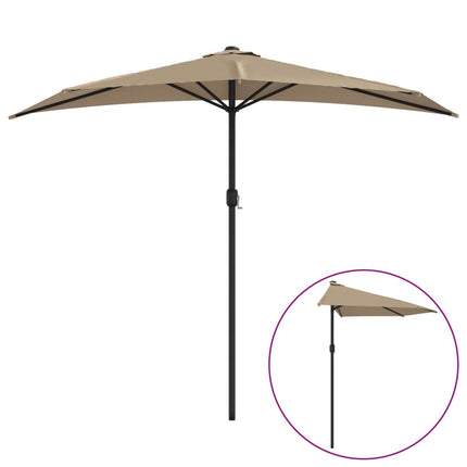 Balkongparasoll med aluminiumstolpe taupe 270x144 cm halvrunt